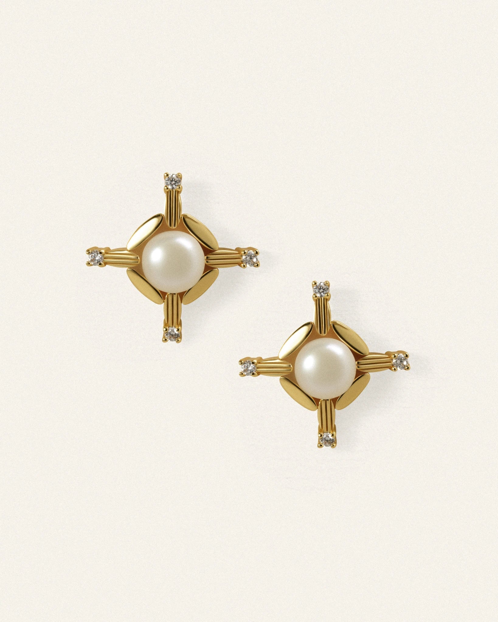 Compass Pearl Studs - Gold Plated - Stanza - 1