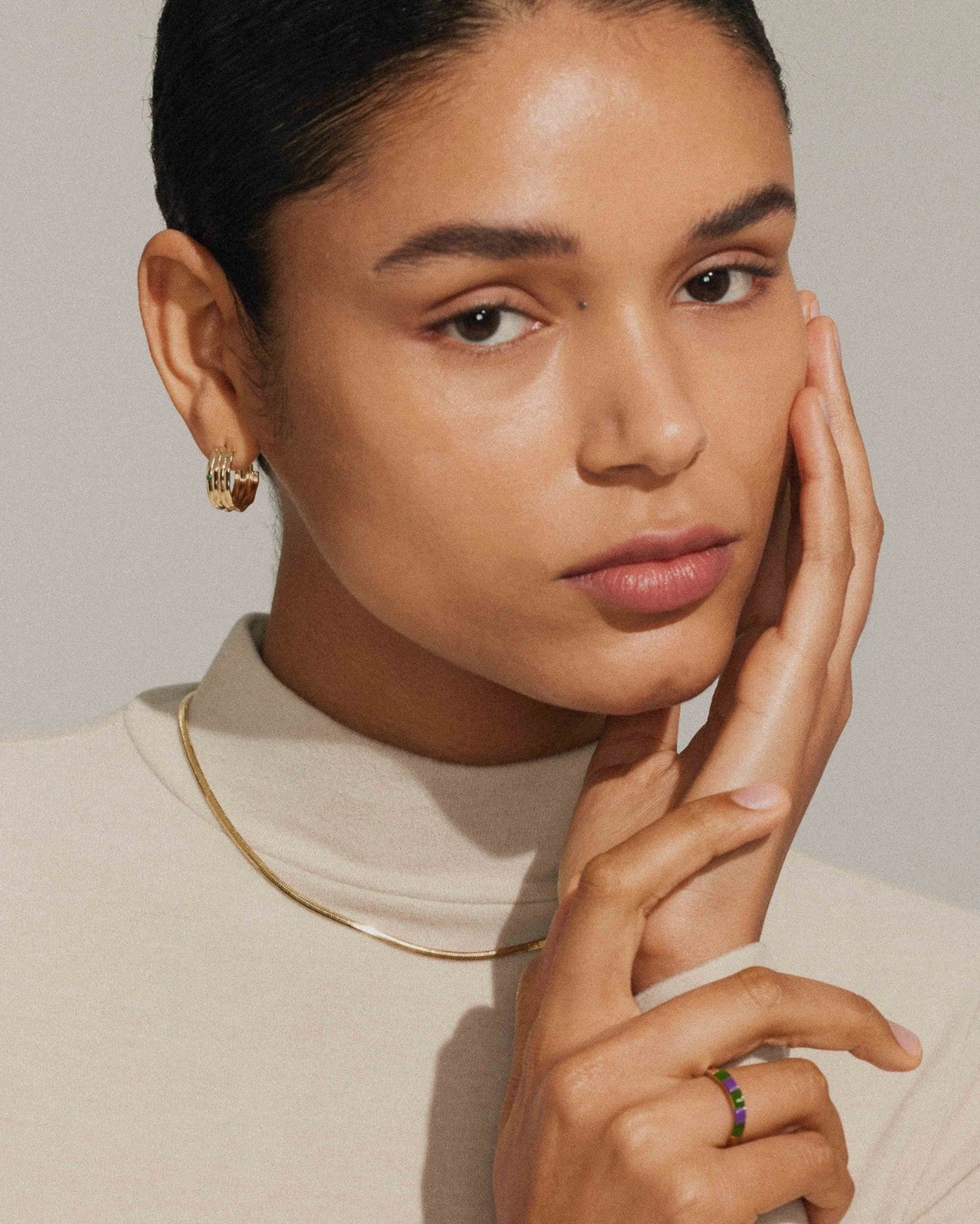 Simply Herringbone Chain Gold Plated Necklace - Gold - plated - Stanza - 2