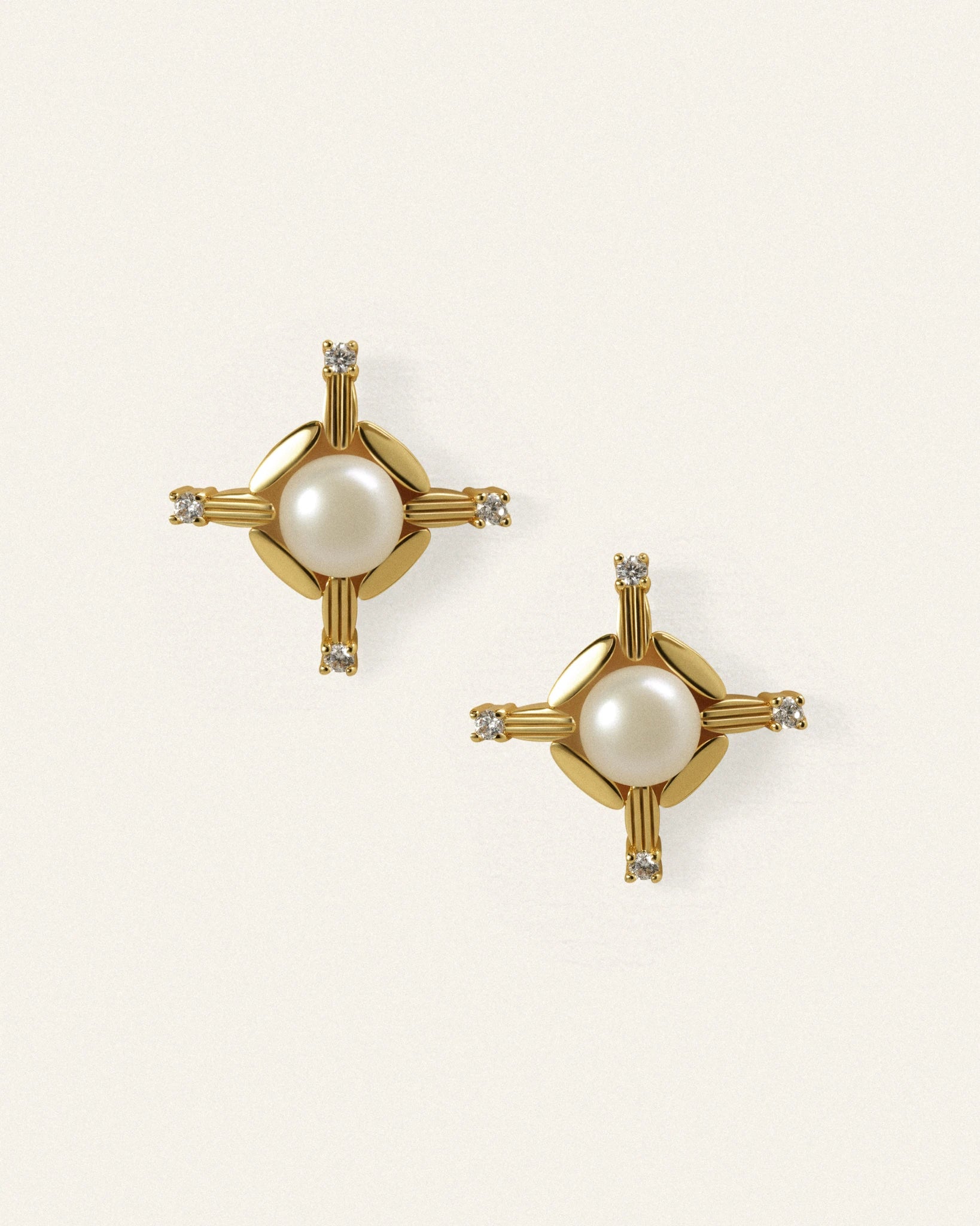 Compass Pearl Studs - Gold Plated - Stanza - 1