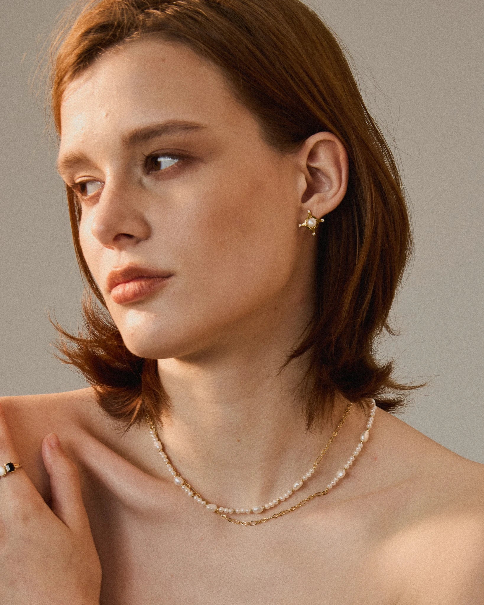 Compass Pearl Studs - Gold Plated - Stanza - 4