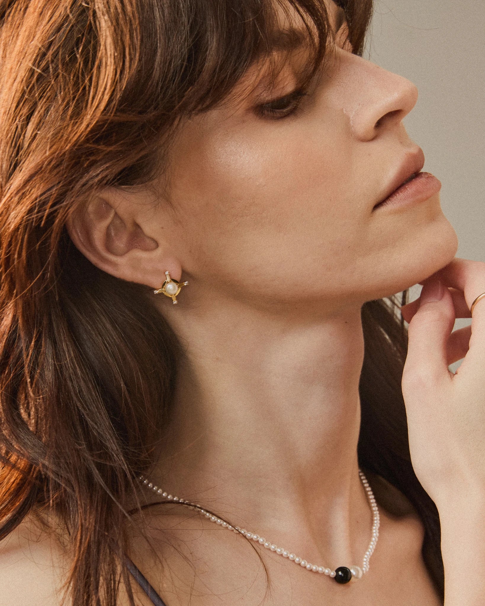 Compass Pearl Studs - Gold Plated - Stanza - 3