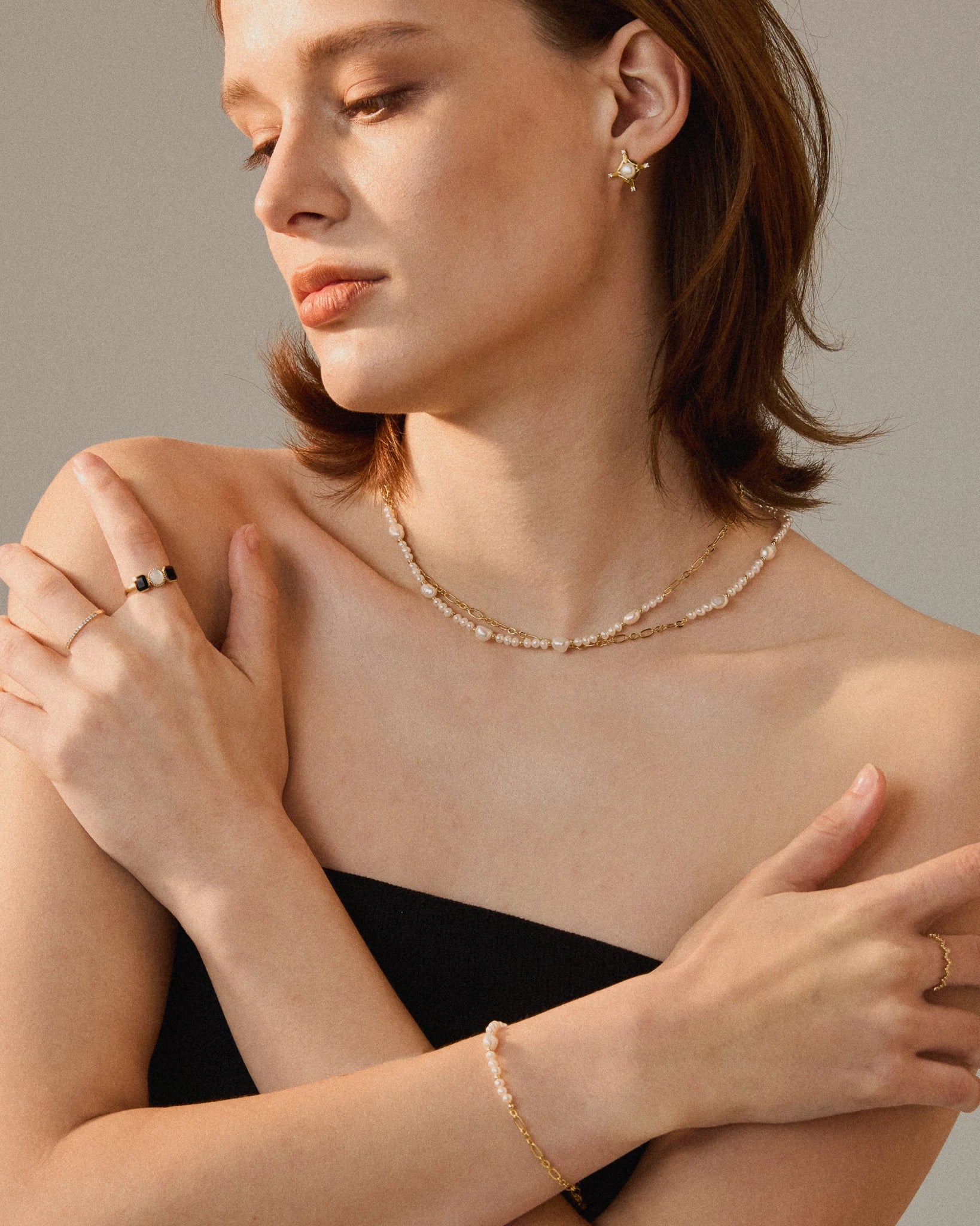 Couplet Pearl Necklace - Gold Plated - Stanza - 6