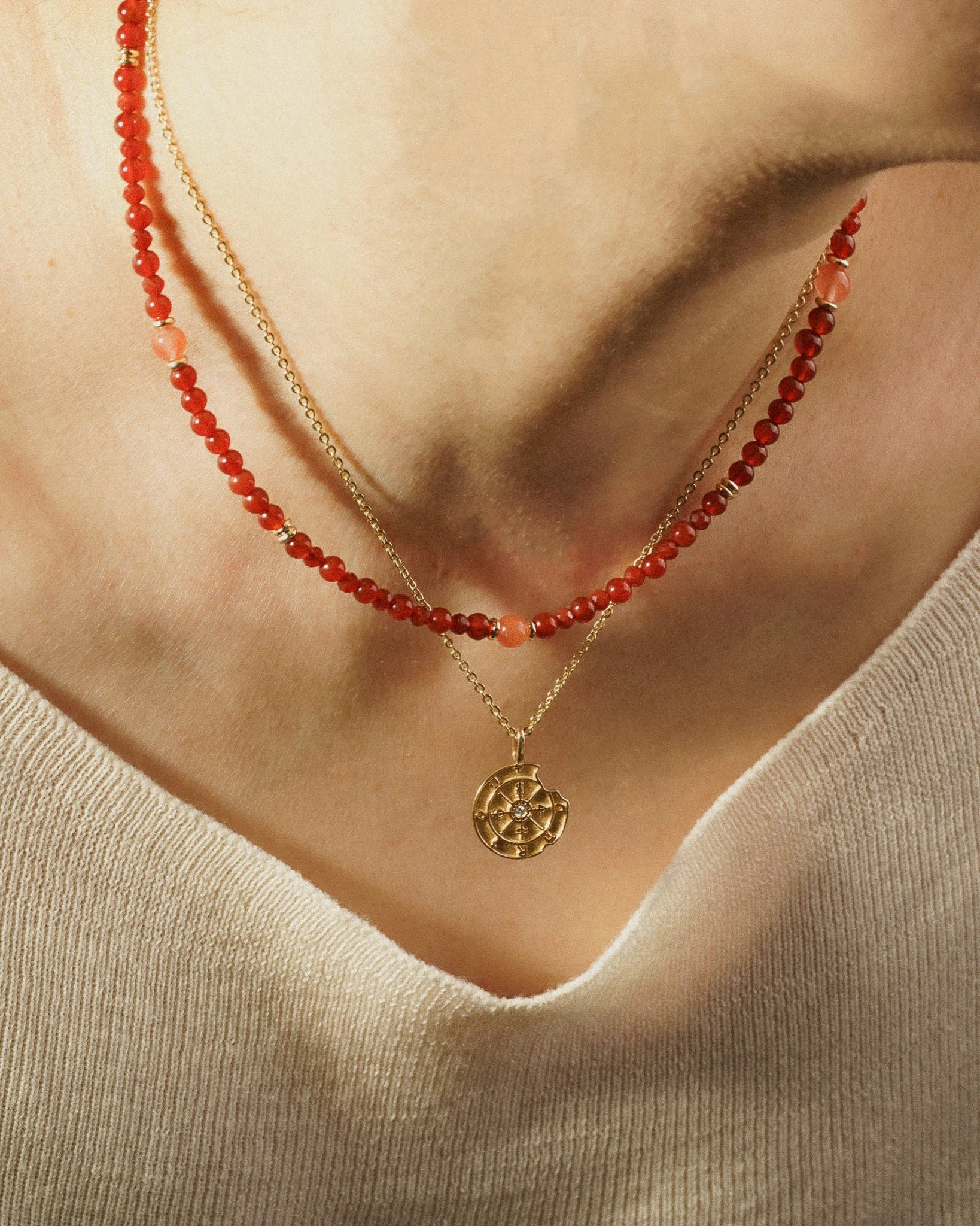 Crimson Rose Beaded Necklace - Gold - plated - Stanza - 4