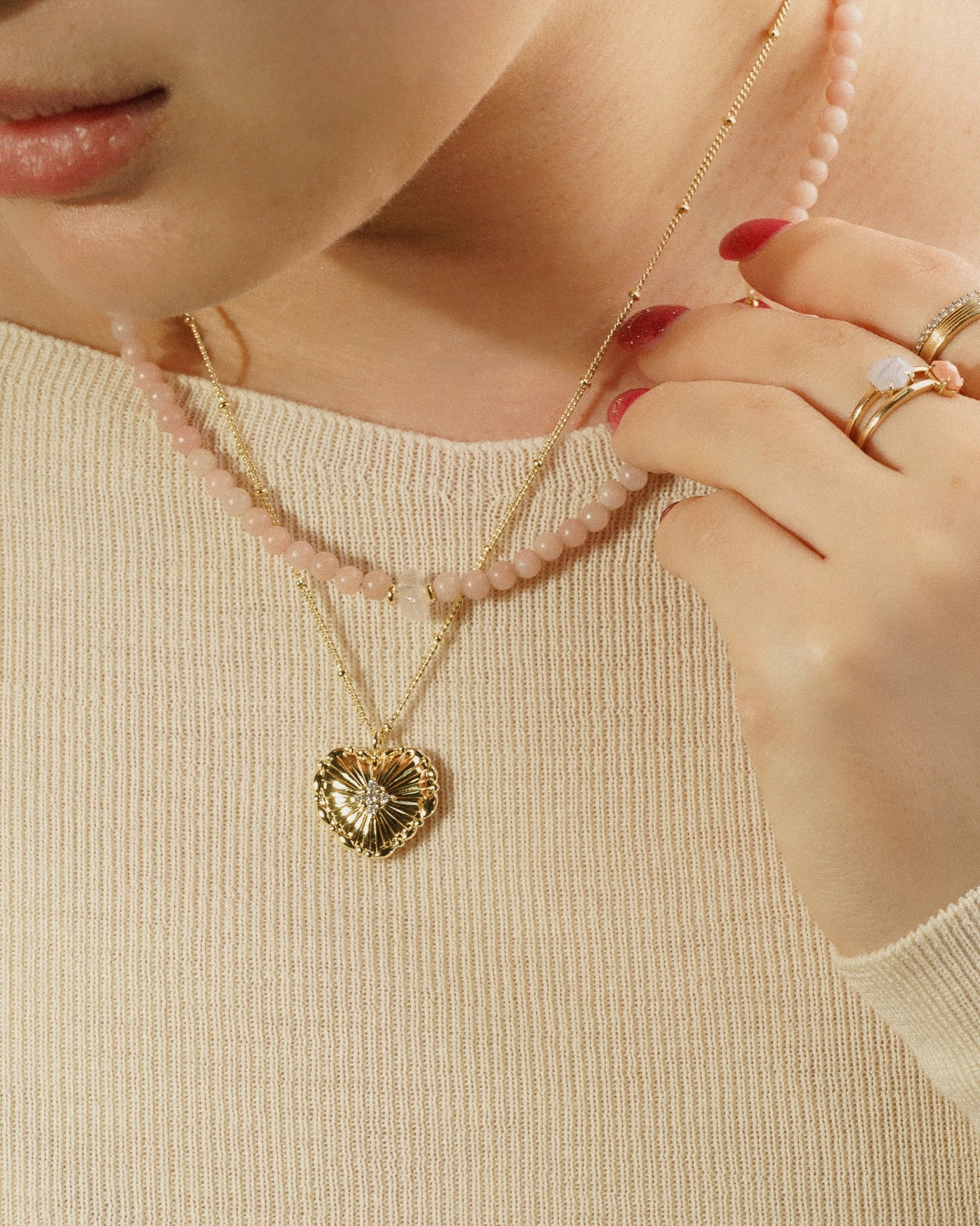 Soft Blush Beaded Necklace - Gold - plated - Stanza - 3